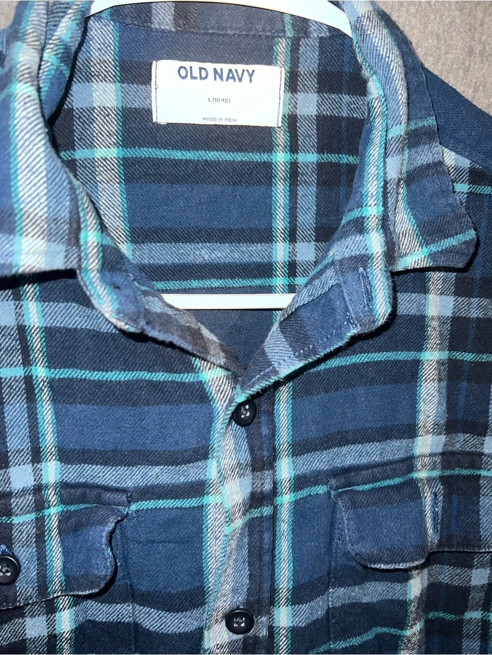 Old Navy Blue and Teal Plaid Button-Down Shirt
